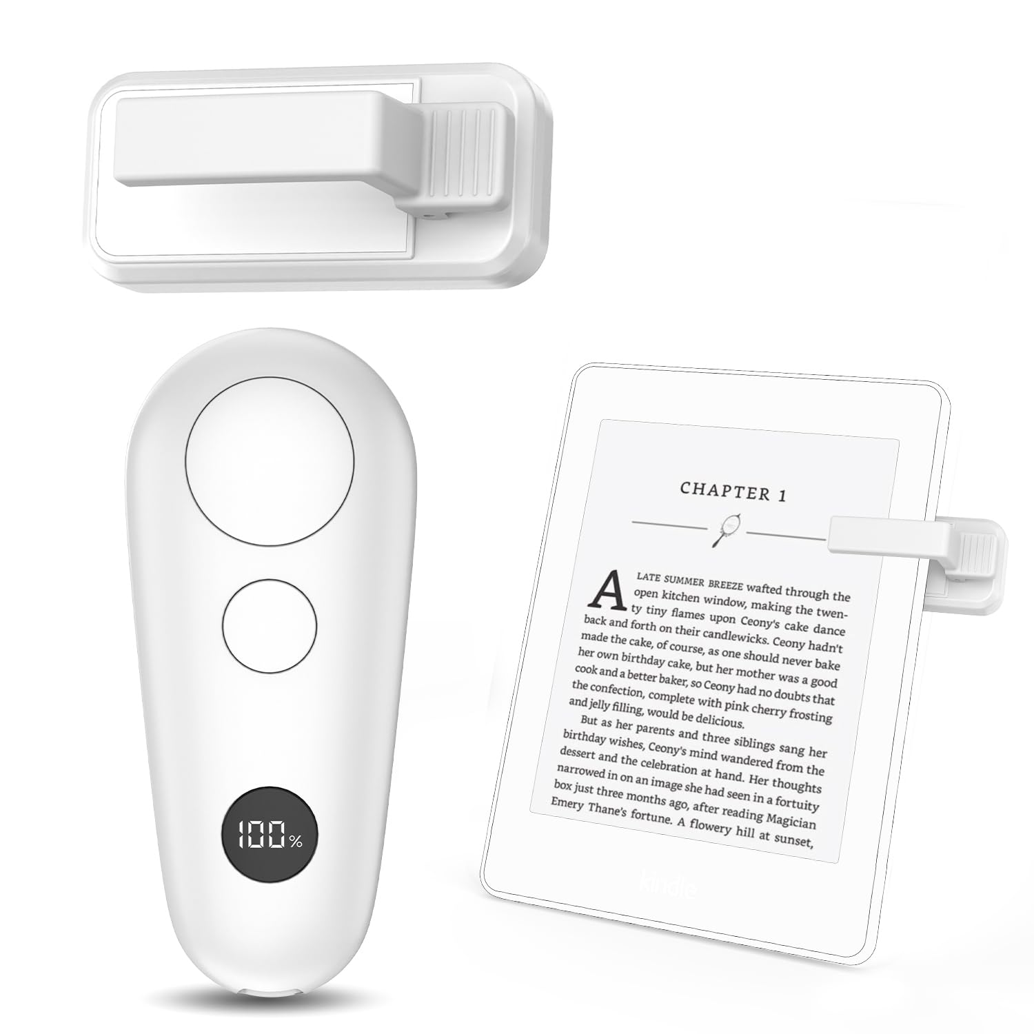 Volteador de páginas con control remoto RF para Kindle Paperwhite, pantalla de alimentación para teléfono, iPad, iOS, Android, tabletas, lectura de novelas, color blanco