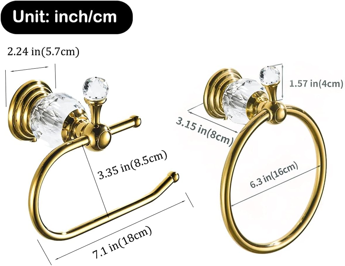 WOLIBEER Crystal Towel Ring,Toilet Paper Holder Towel Hook Bathroom Accessories Wall Mounted Hanger for Kitchen Hotel