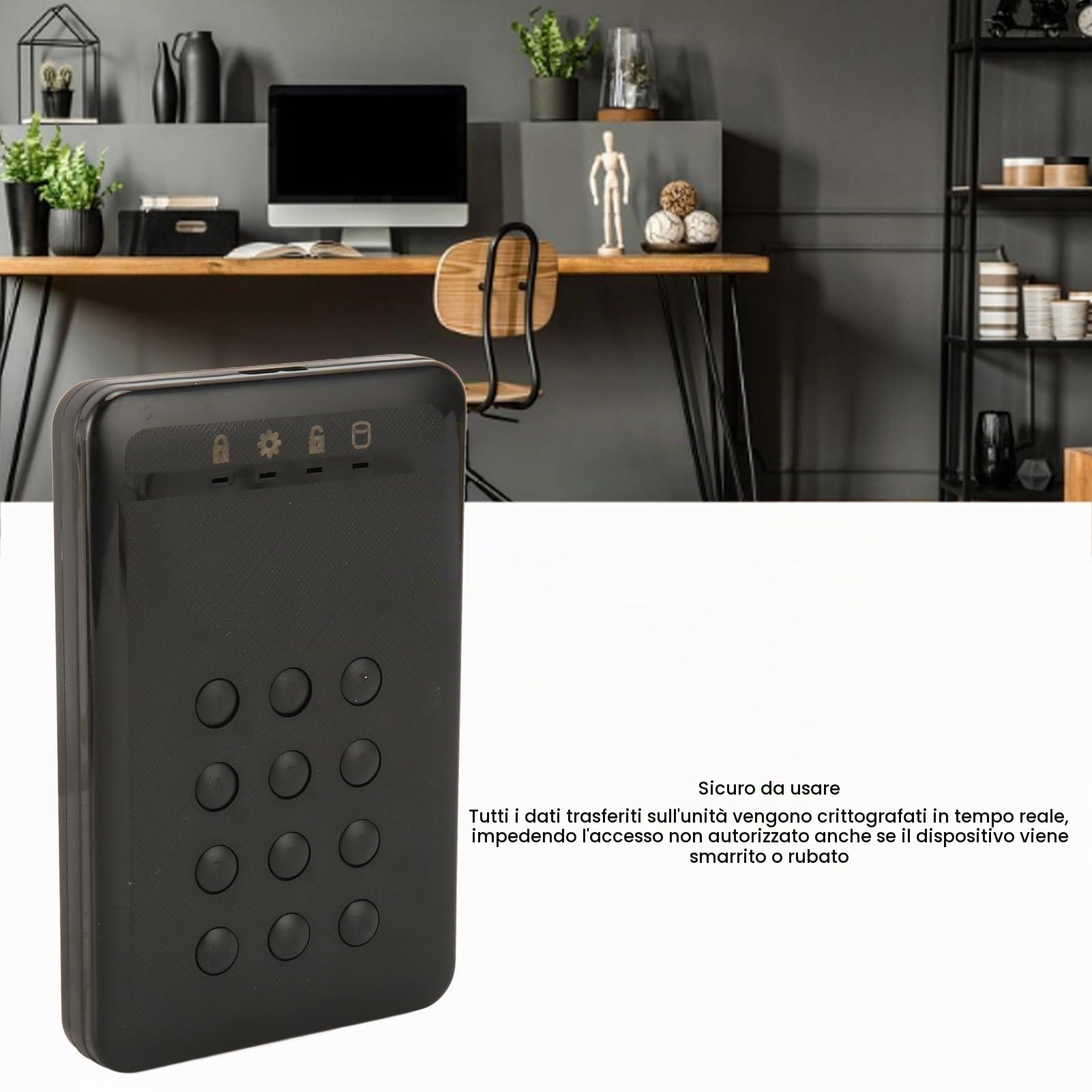 Ausla Disco Rigido Esterno Portatile con Crittografia Hardware con USB 3.0, Autenticazione PIN, Crittografia in Tempo Reale, velocità di 5 Gbps per, OS X, e