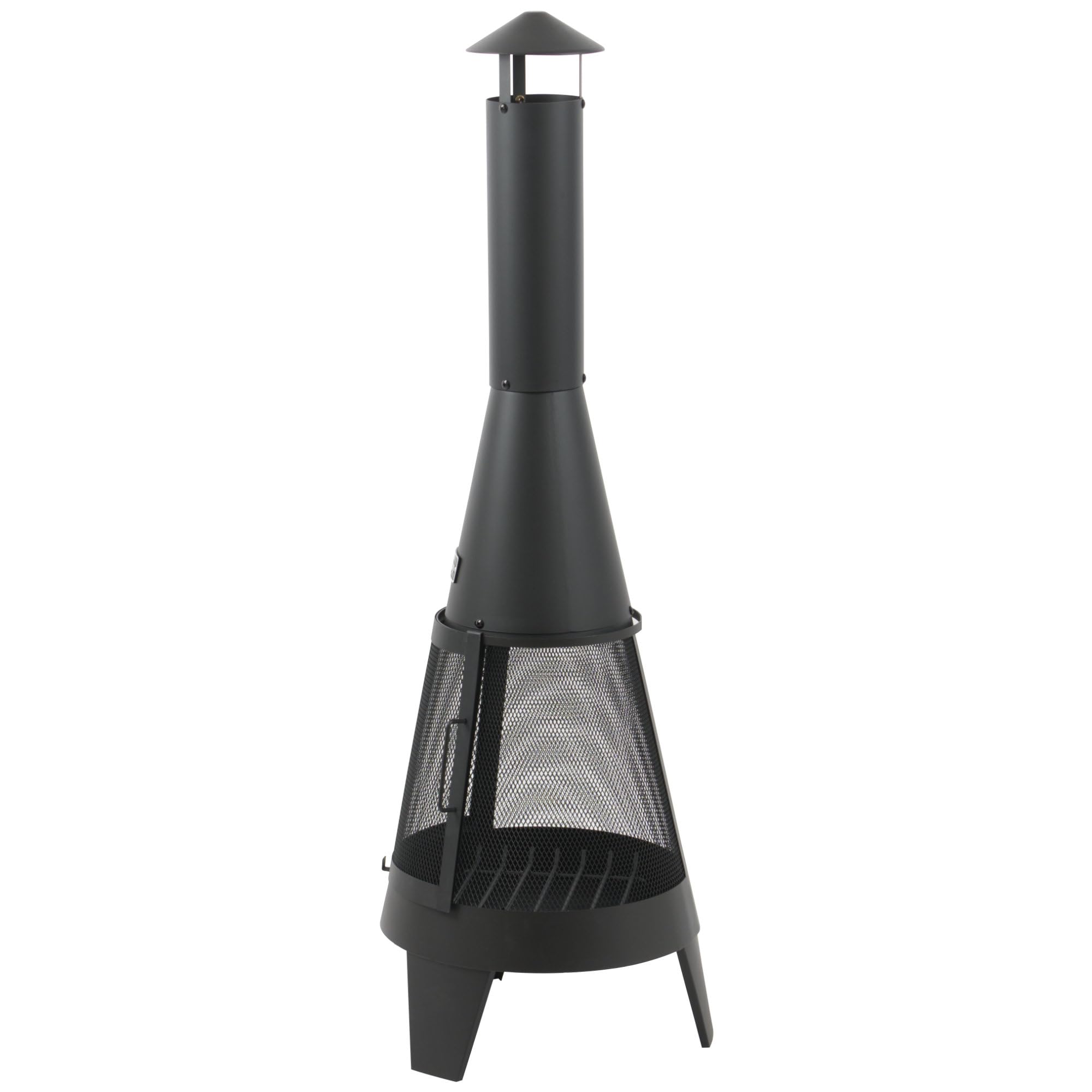 BBQ-Toro Terrassenofen mit Funkenschutz, Feuerrost und Schürhaken | 35,5 x 35 x 112 cm | Stahl Gartenkamin, Outdoor Gartenofen, Feuerkorb | Holzofen Wärmequelle, Feuerstelle mit 3 Standfüßen