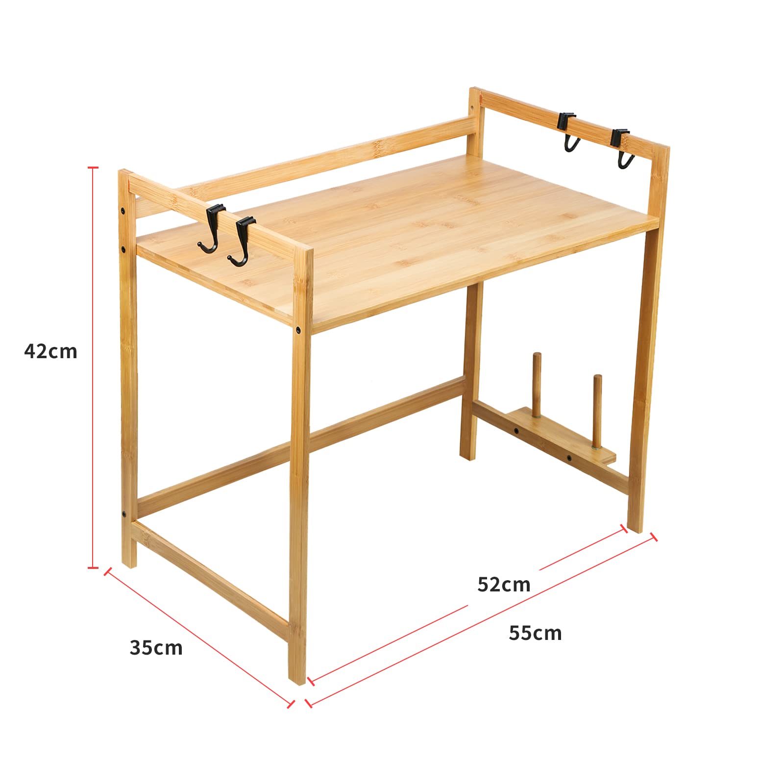 LANTUS Soporte Microondas de Madera, Estante para Horno de Microondas, Estante de Cocina con 4 Ganchos, Estantería Cocina (2 Niveles-52 * 30 * 35cm)