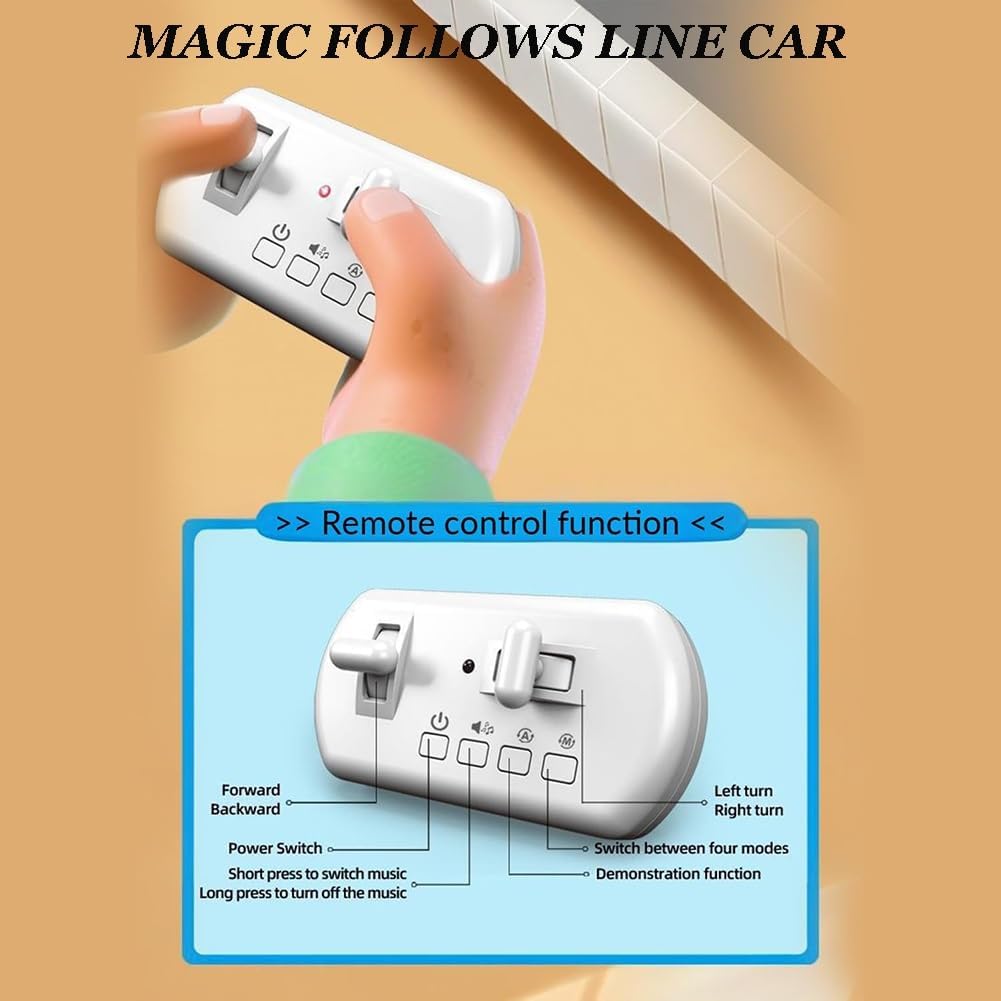 Magic Follows Line Car, 2026 Upgrade Magic Mini Bus Toy Rc-Controlled with Auto Expressions & 4 Play Modes, Gestures Follow Lines Tracking Vehicle Toy with Follow & Escape Modes(Blue)