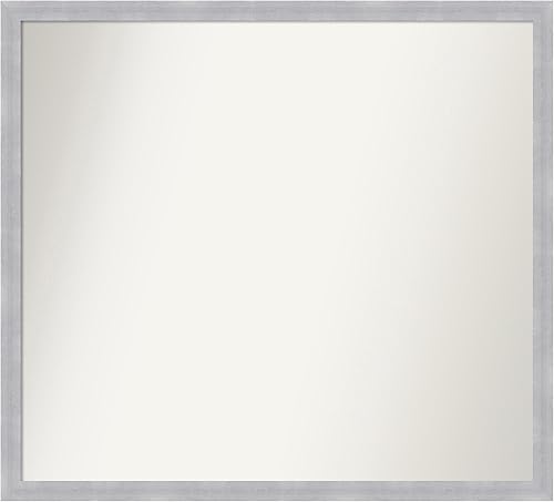 Amanti Art Custom Mirror, Grace Brushed Nickel Narrow Bathroom Mirror, Wall Mirror or Bathroom Vanity Mirror Over Sink (29 x 32 in.) Non-Beveled