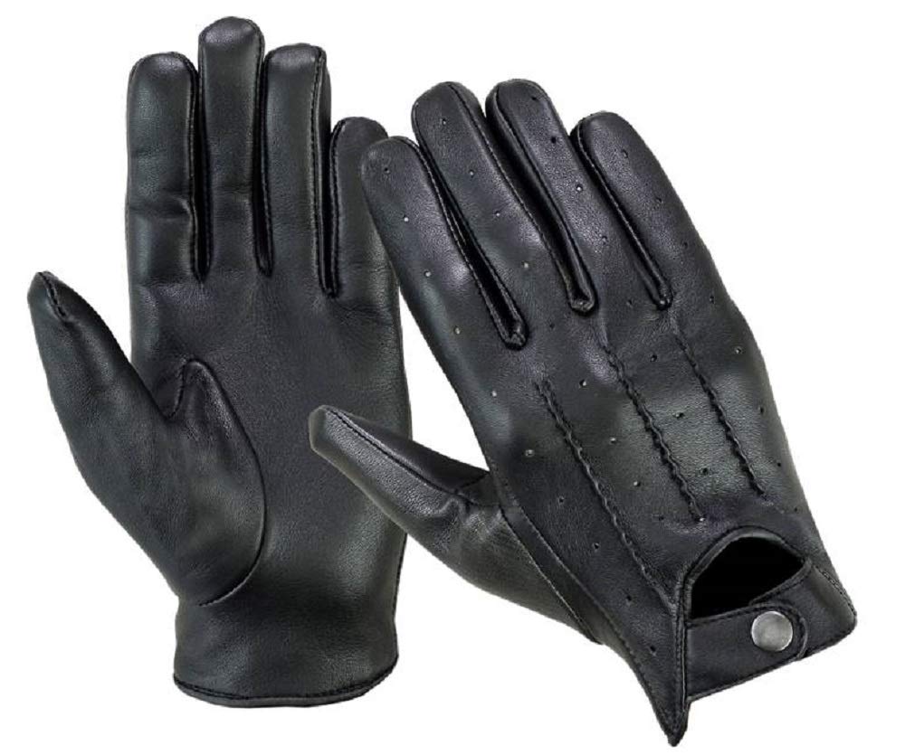 LN Lna Namaa Mens Classic Driving Gloves Genuine Soft Leather Dress Fashion Motor Bike Glove Vintage Style LN101 (Medium, Black)
