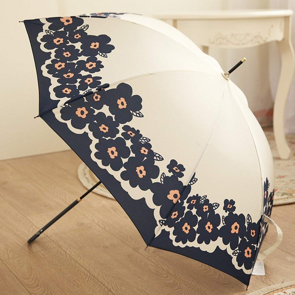 LXRZLS Umbrella Parasol Long-handled Umbrella Thin Rod Bow Tie Princess Umbrella Blue Flowers Umbrellas Female Umbrella (Color : B)