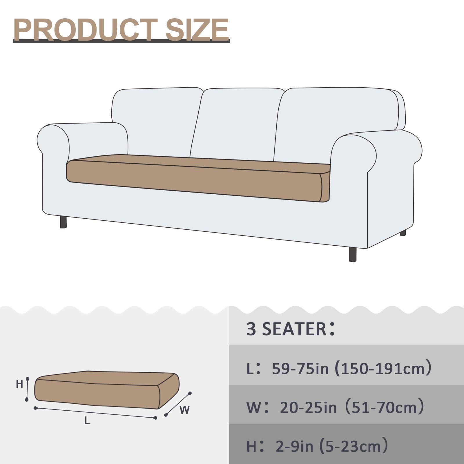 TAOCOCO Copriseduta Divano Elasticizzato Alta qualità Protezione del Cuscino Sedile del Divano Lavabile (3 Posti, Cachi)