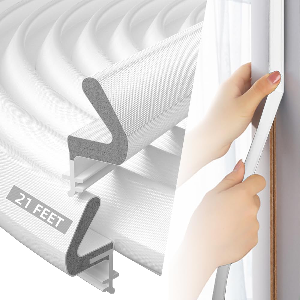 Esufeir White 21Ft/6.5M Q-Lon Kerf Weather Strip Upvc Door Seal,Pu Foam Draft Excluder For Doors,Pvc Sound Proofing Window Gasket Rubber Seal Replacement,Front Door Frame Sealing Draught Window Cold Blocker