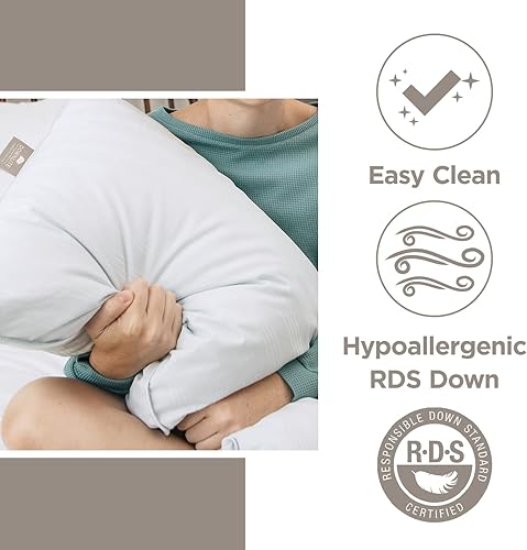 Miniatura 5 de Worlds - Almohada de plumón plana  Diseñada para ser realmente delgada  perfecta para personas que duermen de estómago  de DOWNLITE King