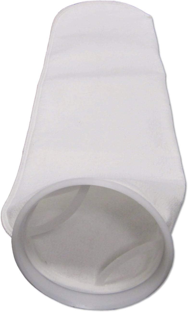(Pack of 25) #2 Size 10 Micron Liquid Filter Bags, Polyester Felt with Polypropylene Ring, 7-1/16" x 32", Filtration for Liquids, Oils, and Solvents