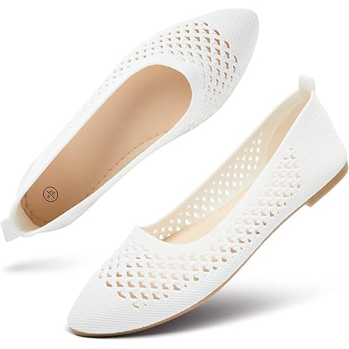 hash bubbie Women's Flats Shoes Women Comfortable Dress Shoes Black Pointed Toe Flats Ballet Mesh Knit Flat Dressy Slip on Business Casual Shoes for Women
