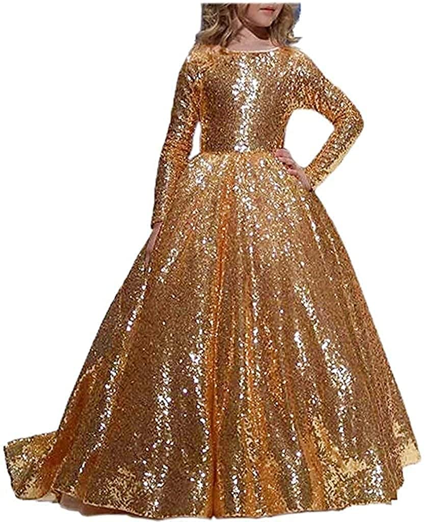 Sukienka dla dziewczynek z cekinami z cekinami dziewczyna Cekin Flower Princess Dress Urodziny Ślubne, Gold-2, 14 lat