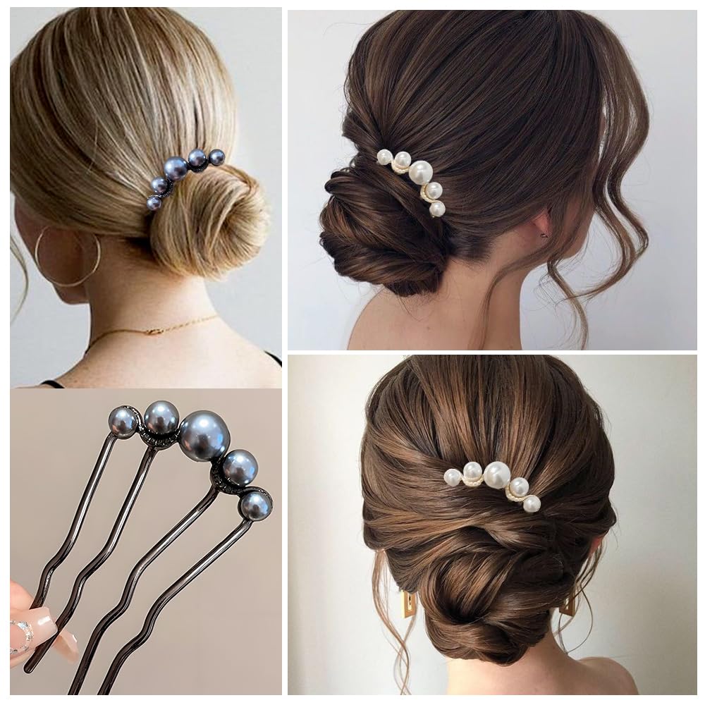 Amazon.com : 2Pcs Pearl U Shaped Hair Pins for Buns U Shaped  display picture 1