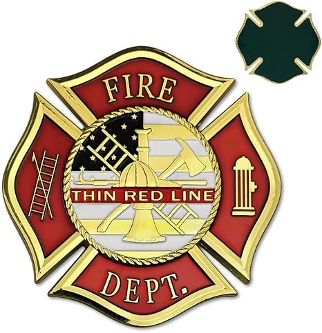 Amazon 細い赤のライン消防士マルタ十字型メタル自動車エンブレム おもちゃ おもちゃ