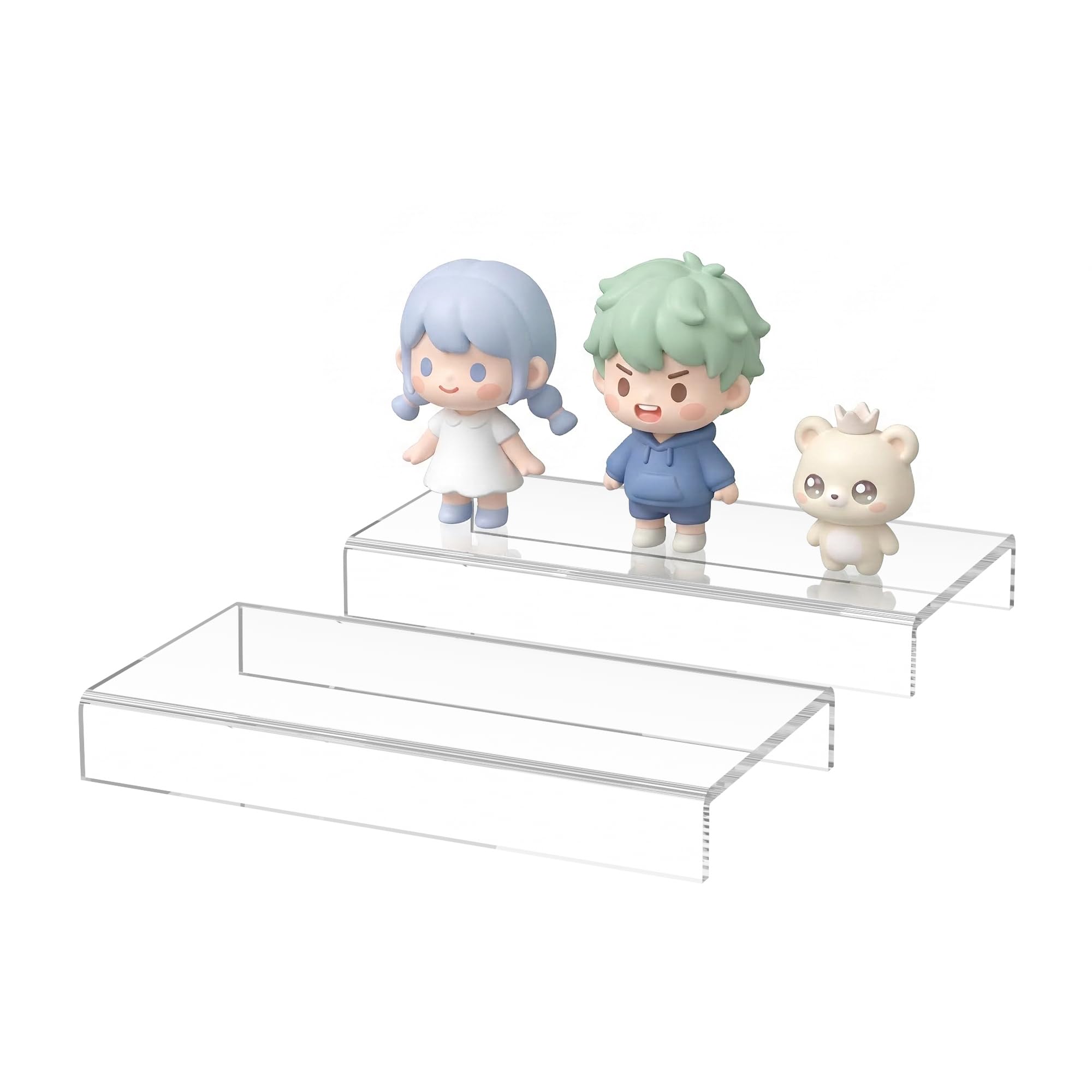 Sezanrpt Acrylic Shelf Riser 8x3.9x1 Inch pack of 2, Countertop Acrylic Display Storage Organizer for Figure, Cosmetics, Bags, Shoes, Toys, Collectibles, 8x3.9x1 Inch