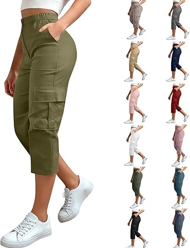 Capri Cargo Pants For Women,Cargo Capris for Women with Pockets High Waisted Tum