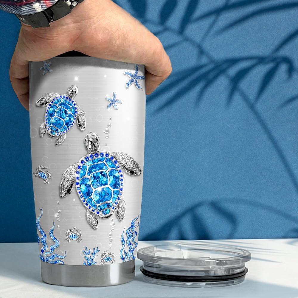 SANDJEST Turtles Gifts for Women Girls Sea Turtle Tumbler 20oz Jewelry Drawings Stainless Steel Insulated Tumblers Coffee Travel Mug Cup Gift for Birthday Christmas - Image 5