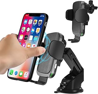 شاحن سيارة لاسلكي من لوكسمو كيو اي سريع الشحن مع مشبك تلقائي يثبت على فتحة تهوية السيارة لايفون 12/12 برو/11/11 برو/11 برو ماكس/اكس اس ماكس/اكس اس/اكس/8/8 بلس وسامسونج، أبيض