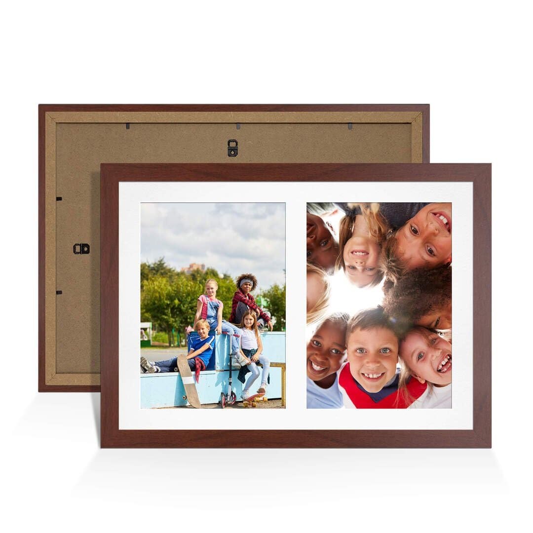 Procut Global 20X14 Rose Wood Photo Frames For Multiple Pictures with White Mount-Modern Collage Frame with 2 Apertures (2x) A4-Engineered Wood with Shatterproof Perspex โ image 1