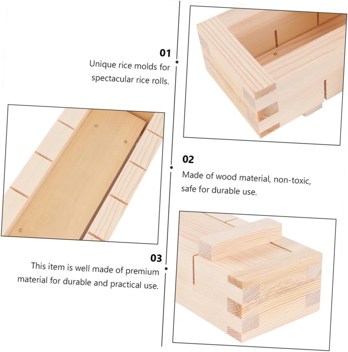 SOLUSTRE 2pcs Wooden Sushi Mold Sushi Press Mold Rice Ball for Easy Making Non Stick Surface for Home Professional Use