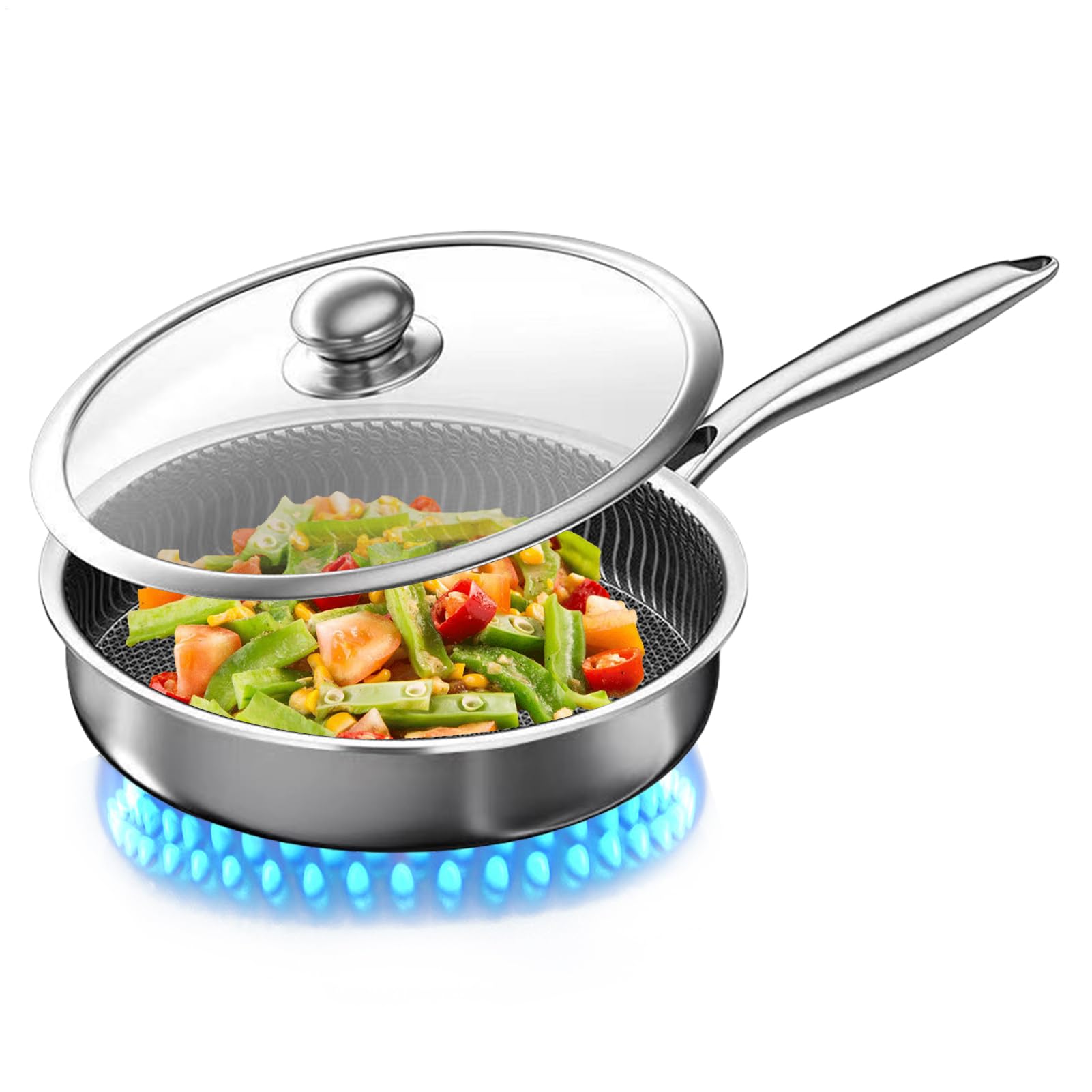 Non Stick Fry Pan - Copper Stone 20cm,Durable Aluminium and Stainless Steel Pan with Dynamic Heat Distribution and Wood-Effect Handle, for Induction Stove Kitchen Apartment Restaurant BBQ Camping