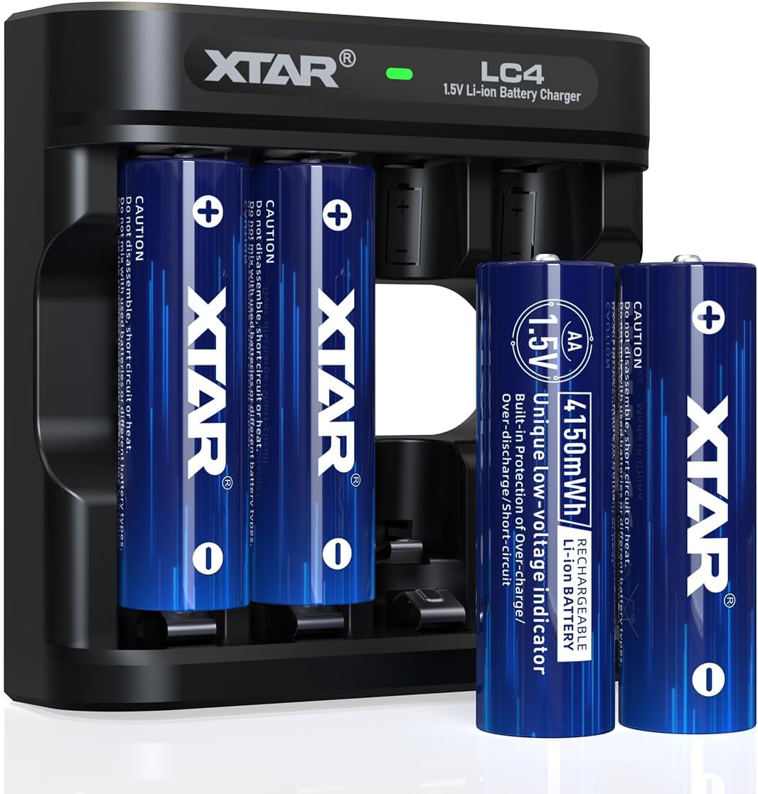 aa Batteries with Charger XTAR 1.5V Lithium aa Battery 4150mWh with LC4 Battert Charger (LC4+4pcs 1.5V AA 4150mWh)