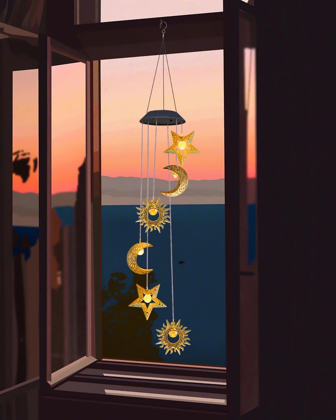 Solar Wind Chimes for Outside Lights Sun Moon Star Outdoor Hanging Decor Warm Lights Prefert Gifts for Mom Wife Outdoor Windchimes for Garden Yard Patio Christmas Birthday Mothers Day - Image 4