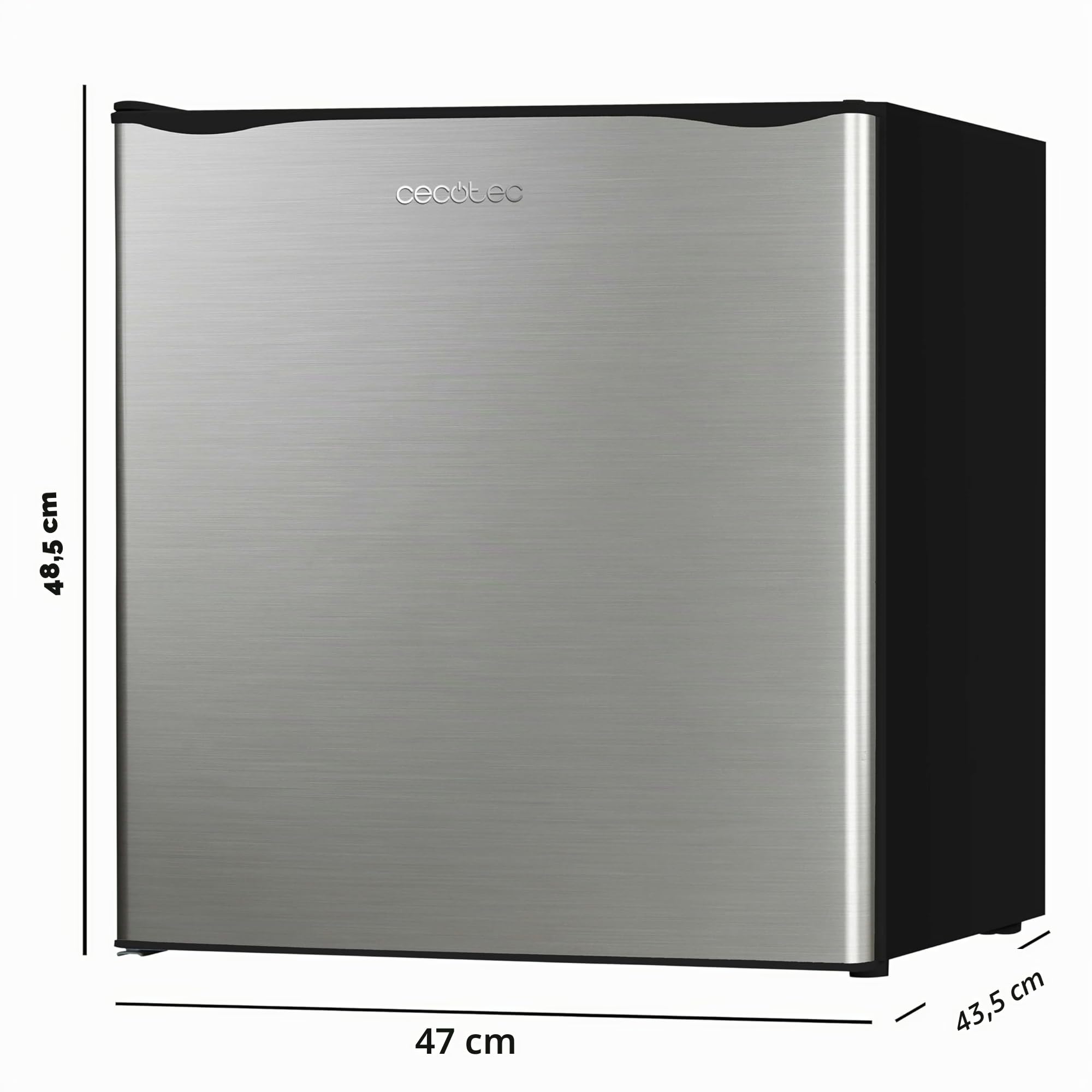 Cecotec Minikühlschrank GrandCooler 20000 SilentCompress Inox E. 46 Liter Volumen, kleines Gefrierfach, umkehrbare Tür, Energieklasse E und Edelstahl-Design für die Lagerung von Lebensmitteln