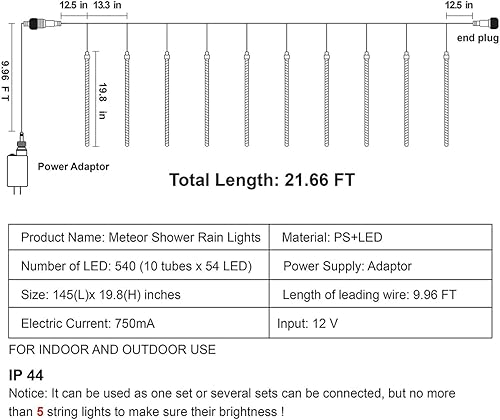 Miniatura 10 de Joiedomi Paquete de 2 288 luces LED de lluvia de meteoritos de Navidad, 2 x 8 tubos de 12 pulgadas, luces de lluvia para exteriores, luces de