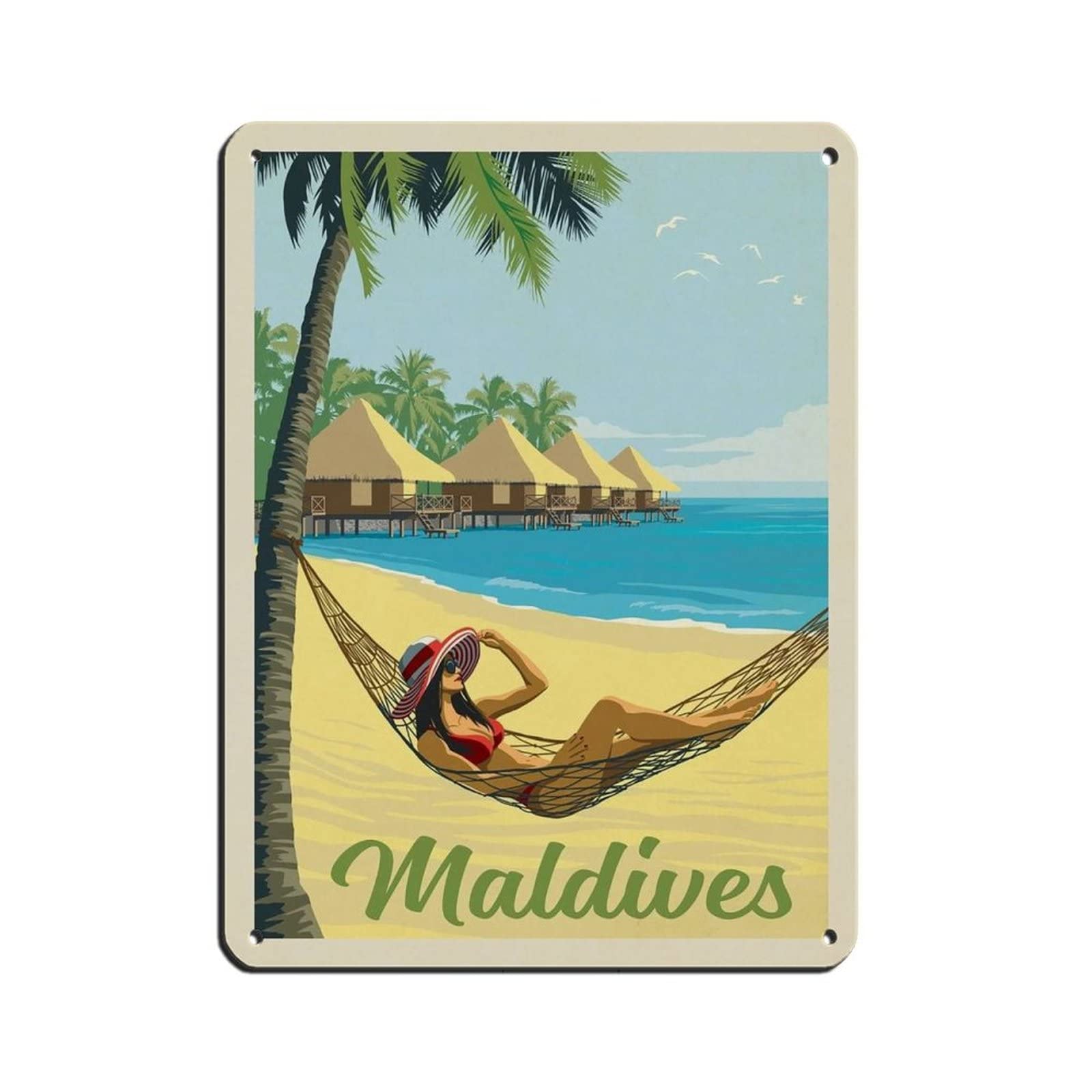 Metal Tin Signs Maldives Metal Travel Tin Signs Wall Decor for Cafe Bar Pub Home 15x30cm