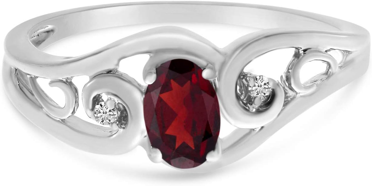10k White Gold Oval Garnet And Diamond Ring