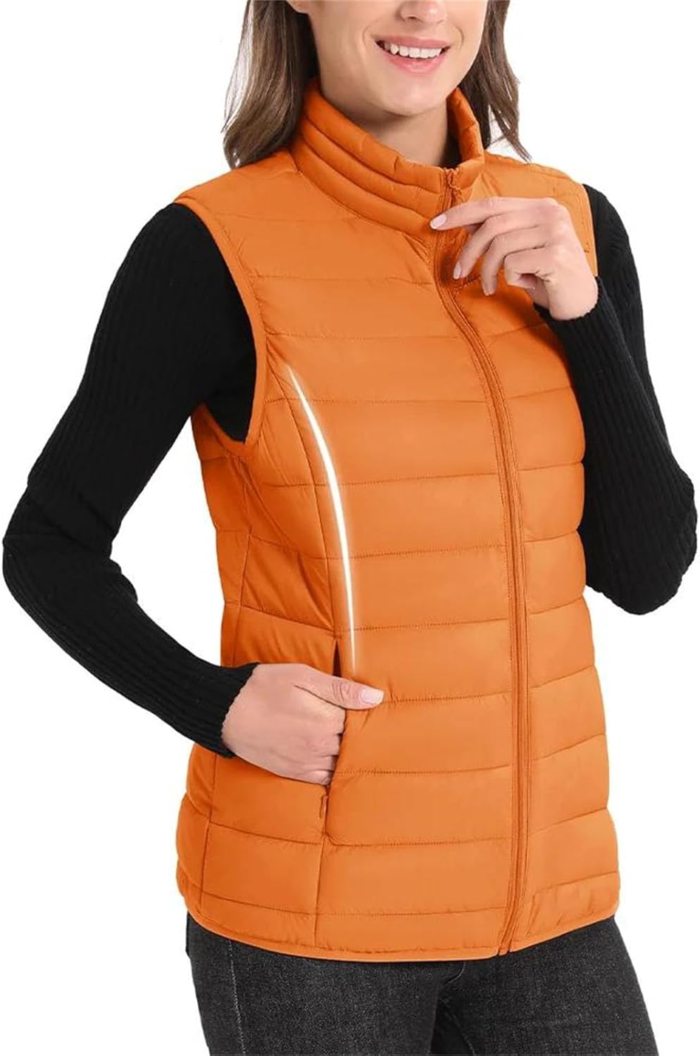 Women's Quilted Puffer Vest Stand Collar Zip Up Sleeveless Jacket Lightweight Warm Outerwear Casual