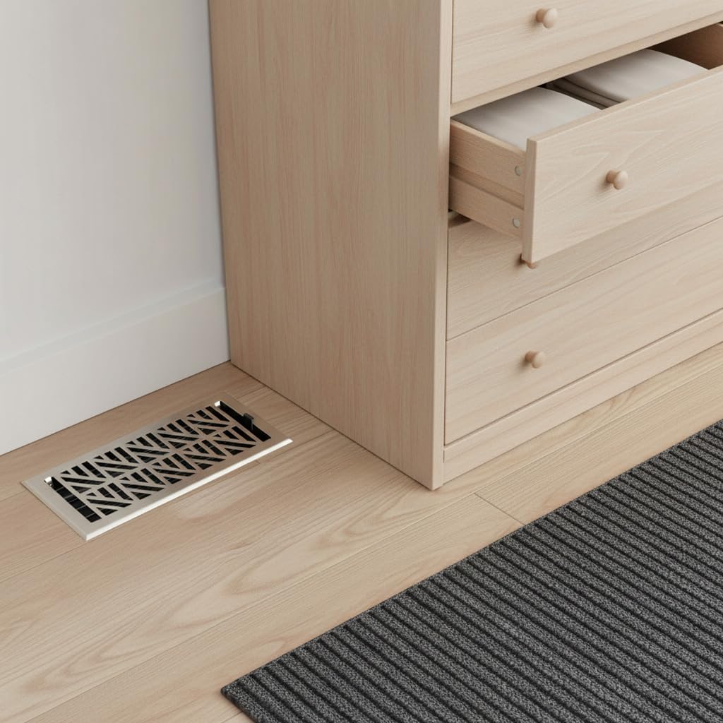 Empire Register Co, Decorative Air Vent Covers - 4x10 inch, Abstract Design, Brushed Nickel Finish, Heavy Duty Walkable Floor Register, Metal Damper Attached