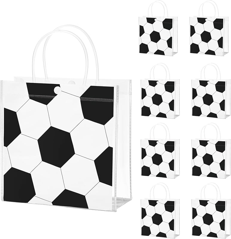 HGWNQX Soccer Party Favor Gift Bags, 20 Pcs World Cup Soccer PVC Clear Treat Goodie Snack bags with Handles, Soccer Candy Bags for Sport Team Party Decoration Supplies