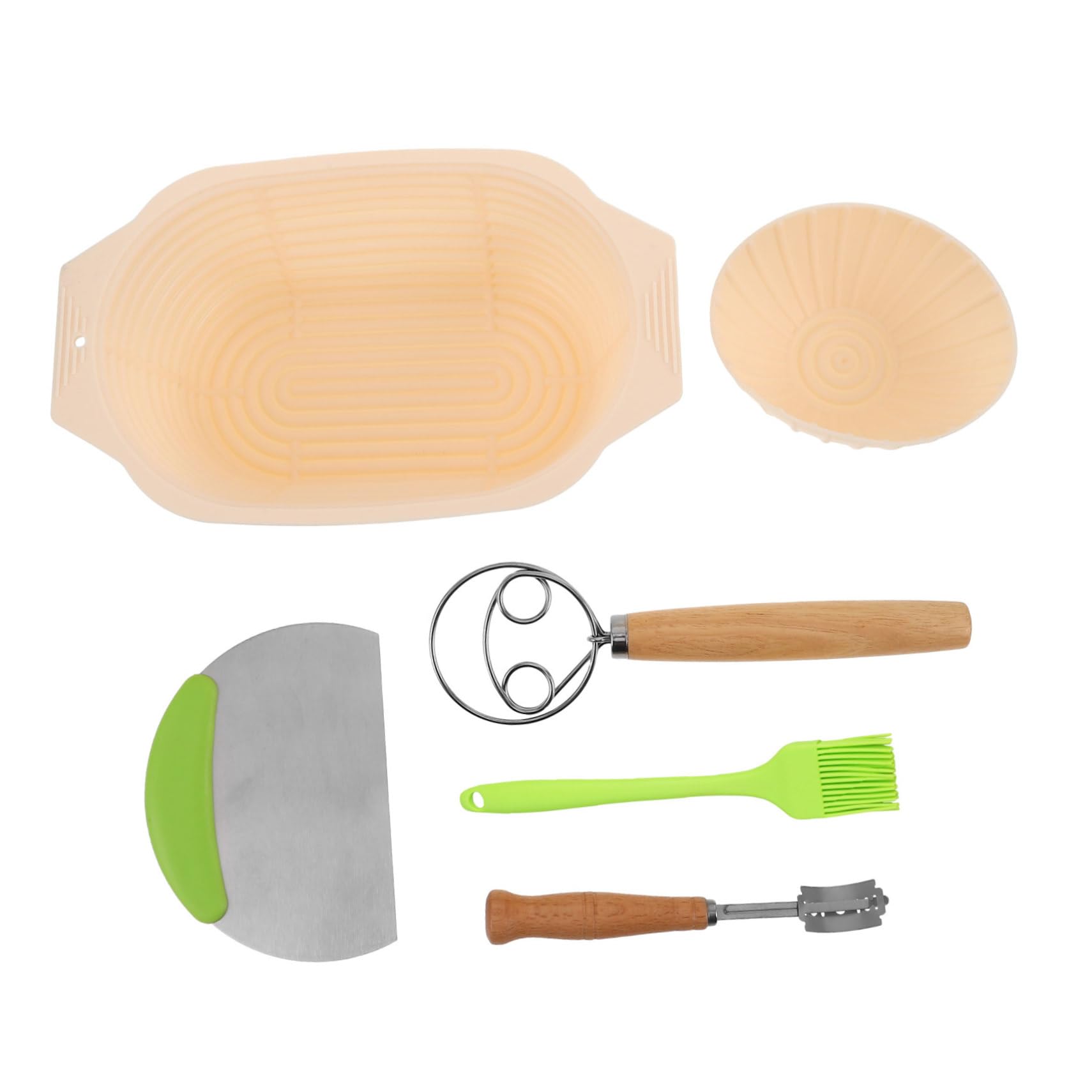 Juego de Cestas para Fermentar Pan Banneton de Silicona, 1 Set | Cuenco Redondo Plegable, Acero Inoxidable y Accesorios Incluidos, Uso Doméstico para Hornear Masa Madre