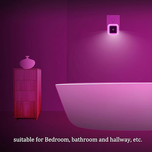 Miniatura 9 de Paquete de 2 luces nocturnas de color verde brillante, enchufar a luces LED de pared con sensor de luz, adecuadas para baño, pasillo y cocina