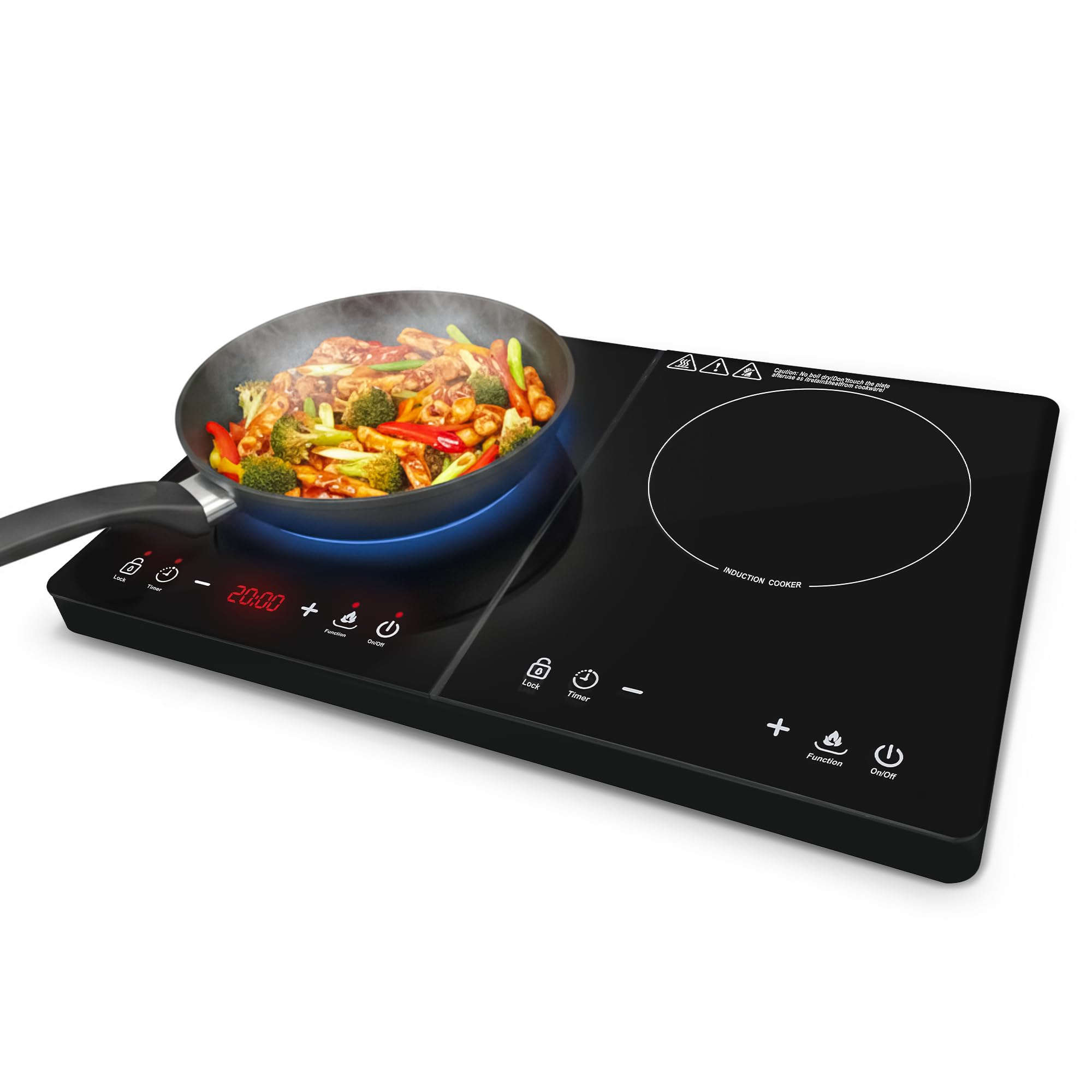 Allyson® Doppel Induktionsplatte 3500W – Mobiles Induktionskochfeld 2er Kochplatte Einbaubar & Tragbar, 2 Kochfelder mit Touch-Control, Timer, Kindersicherung & Überhitzungsschutz – Schwarz