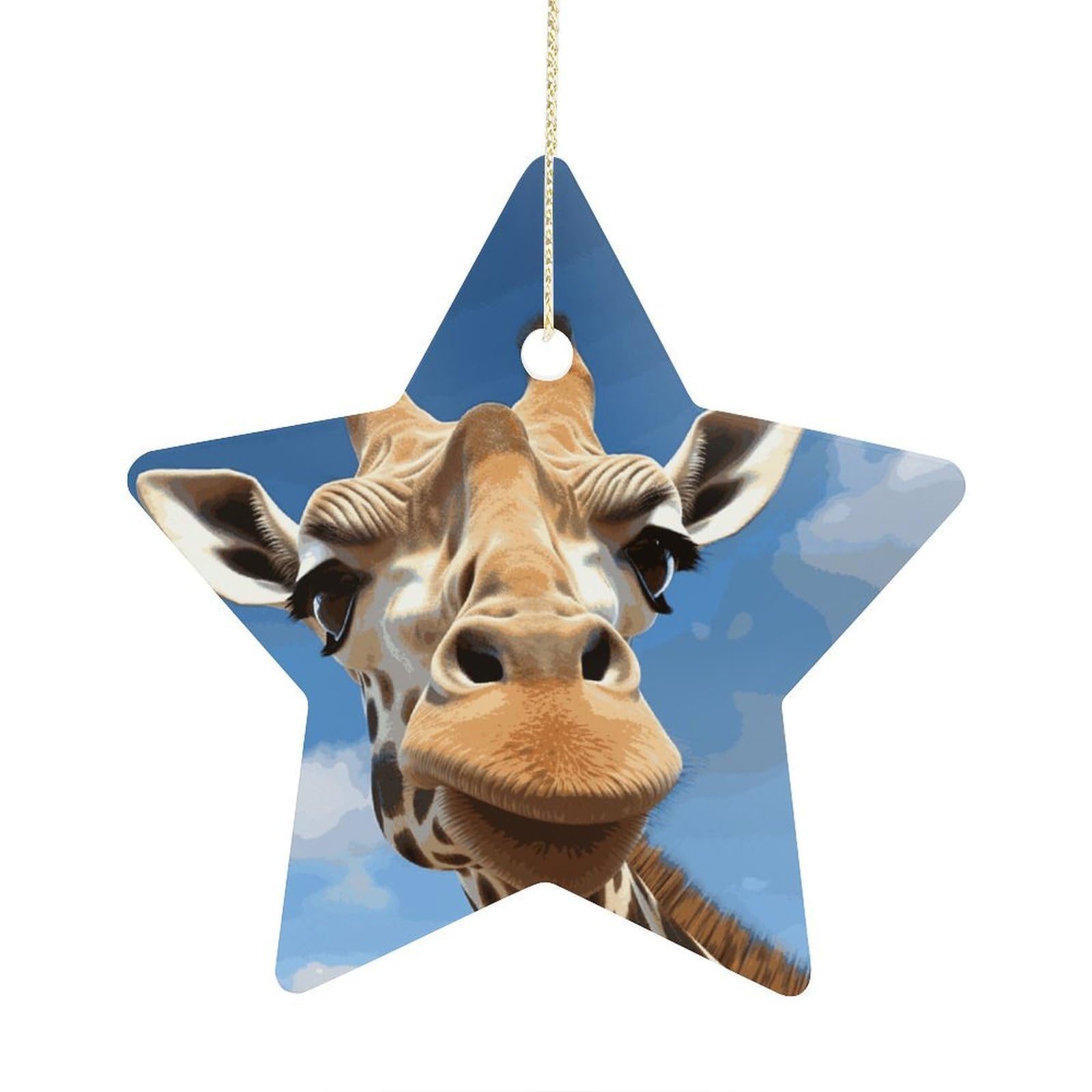 Funny Giraffe Stars Ornaments Ceramic Christmas Tree Hanging Light in Weight Christmas Star Pendants Funny Double-Sided Printed Xmas Ornaments for Gifts