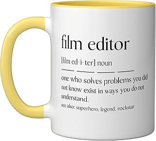 Funny Film Editor Noun Video Editor Ceramic Mug, Yellow/White