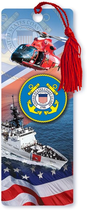 Dimension 9 3D Lenticular Bookmark with Tassel, U.S. Coast Guard Featuring HH-65C Dolphin Helicopter and USCGC Bertholf Cruiser WMSL-750 (LBM038)