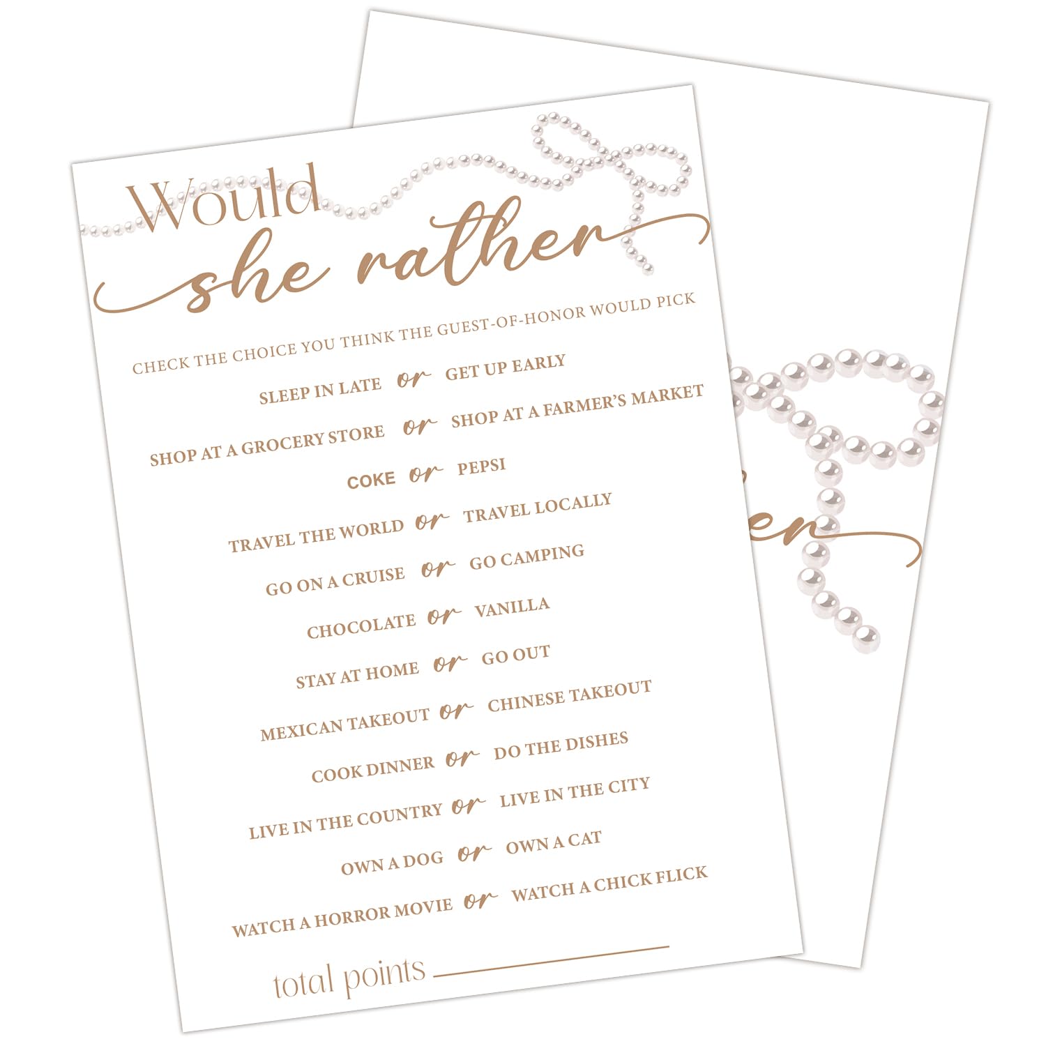 Lesixur Would She Rather Bridal Shower Game 30 Guests 5 * 7 Inches Card, Pearl Couples Engagement Party Bridal Party Wedding Shower Game - 12