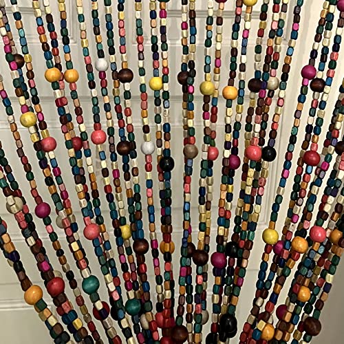 Flavorthings 36" X 79" 41 Strands Rainbow Colorful Hippie Wood Beaded Curtain Boho-Bohemian Natural Wooden Door Doorway Beads Bamboo-Like Window Front Door Decor Curtains Home Decor Gift Set #TOP4