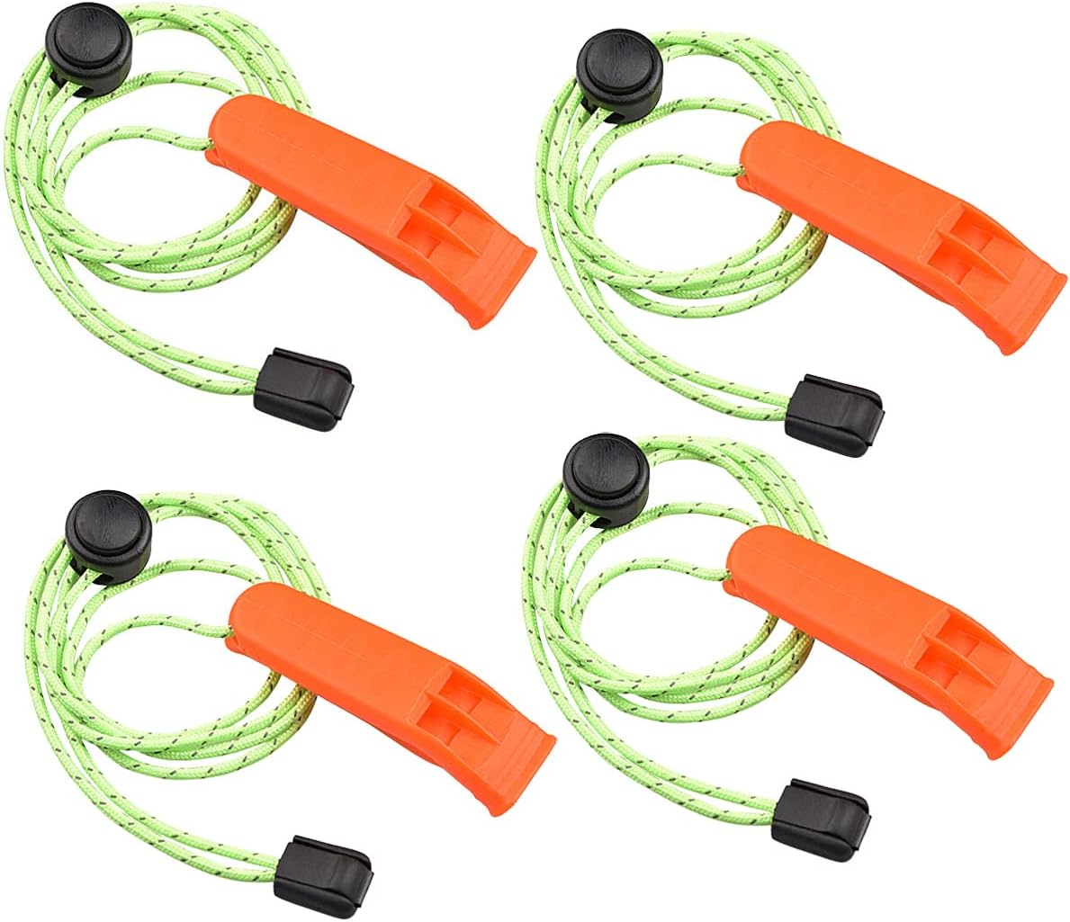 luzen 4Pcs Outdoor Emergency Whistle Plastic Loud Crisp Sound Whistle Sports Training Whistle Coaches Referees Whistle with Lanyard for Hiking, Camping, Boating and Outdoor Activities
