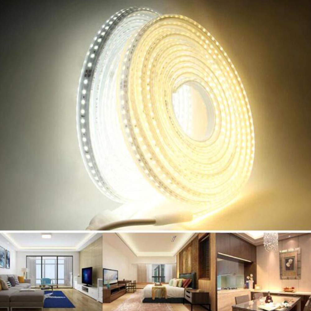 Luz de Tira LED 220V 2835 Tira de LED Impermeable Alto Brillo 120leds / m Cocina Flexible Luz de jardín al Aire Libre con Interruptor Enchufe de la UE