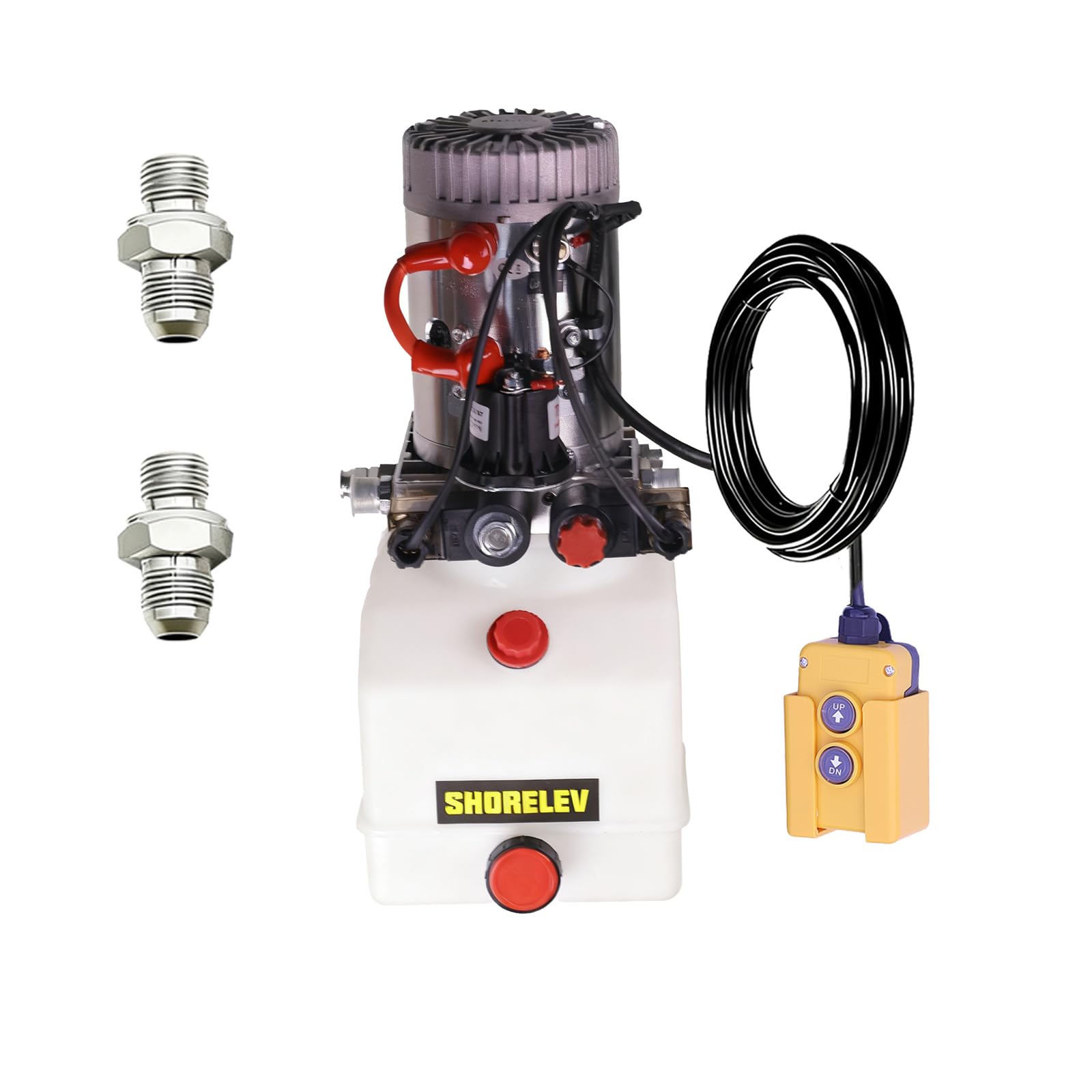 12V DC Double Acting Hydraulic Power Unit, 4L Plastic Reservoir, for Dump Trailers, Farm Equipment, Utility Trailers, and Marine Applications