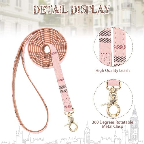 Miniatura 4 de EXPAWLORER Juego de collar y correa para perro, corbata clásica a cuadros para perro y bandana con campana, correa para perro sin enredos, collares