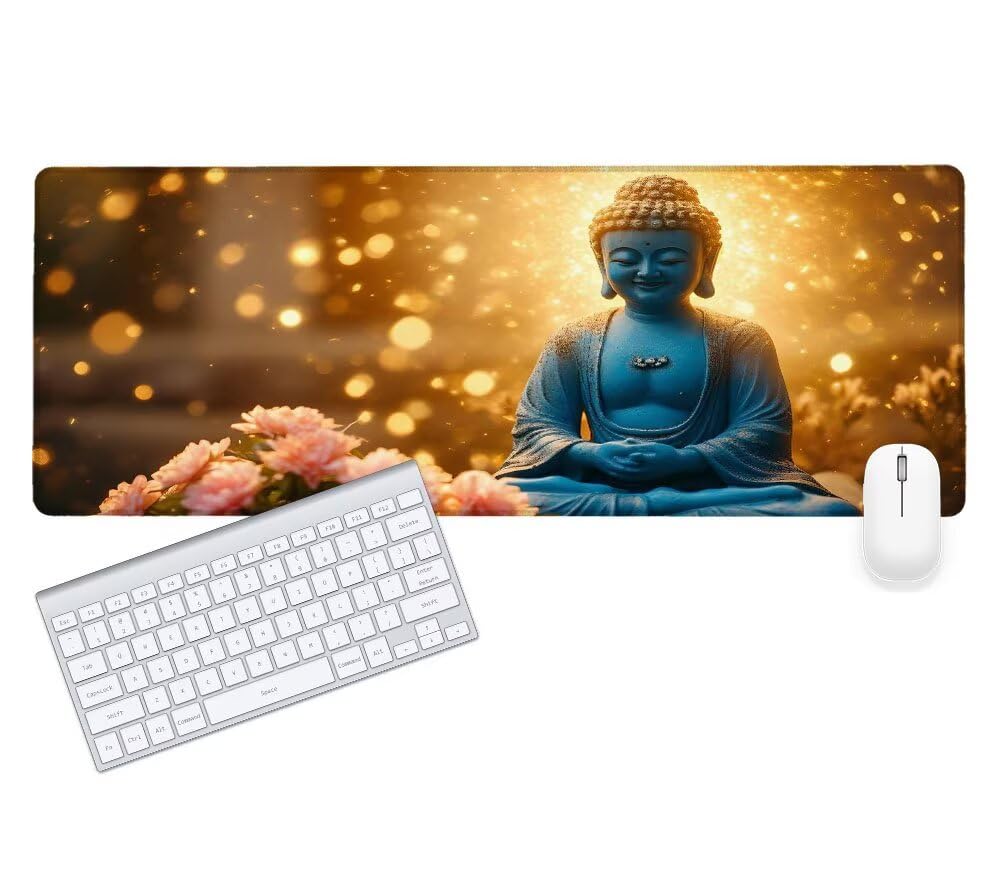 Alfombrilla Ratón, Alfombrilla Gaming Zen XXL 1200x600x3mm, Extendida Base de Antideslizante Caucho Mouse Pad Flor, Protector Escritorio con Bordes Cosidos, Mejora la precisión y la Velocidad N-4