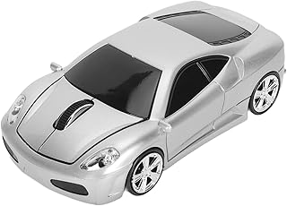 Tonysa Silver Sports Car Style Wireless Mouse, 2.4GHz USB Receiver, 1600DPI, LED Headlamp, for Laptop Desktop Computer