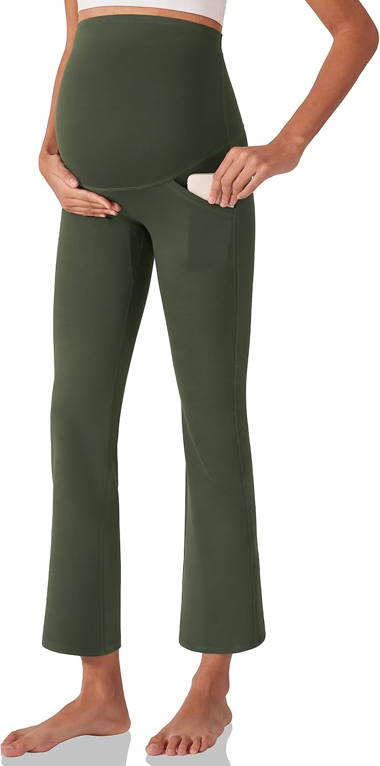 POSHDIVAH Women's Maternity Yoga Pants Work Lounge Stretchy Bootcut Flare Pants Pregnancy Dress Trousers for Business Casual at  Women’s Clothing store