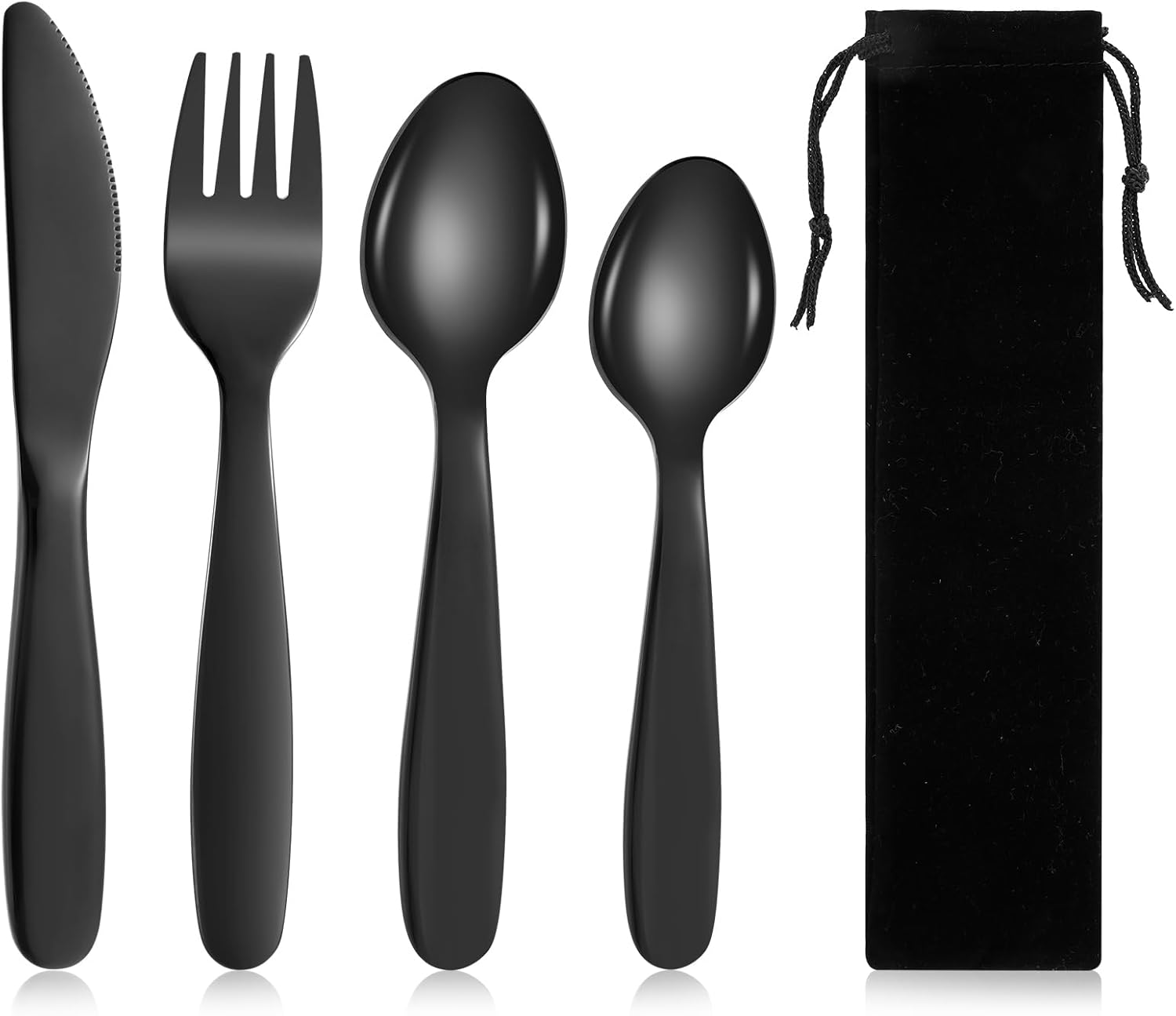 Partideal Camping Cutlery Set, 4 Pcs Titanium Black Flatware Set with Bag, Stainless Steel