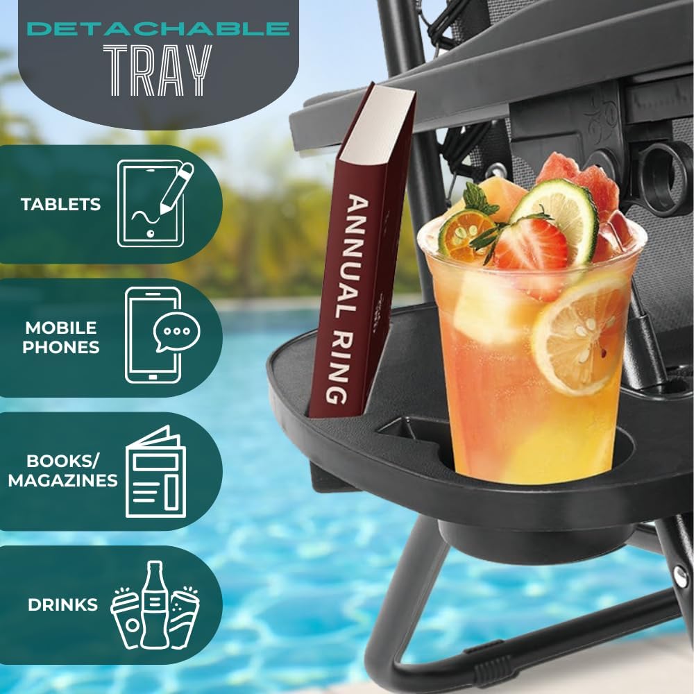 Amazing for less Zero Gravity Lounge Chair Adjustable Outdoor Reclining Chair Folding Patio Anti-Gravity Indoor Outdoor Lounge Chair w/Pillow, Cup Holder (One Chair -Beige)